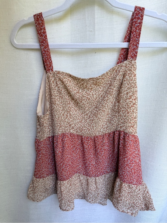 Paper Crane Tops - Paper Crane Rust Cream Floral Patchwork Peplum Tank Top M